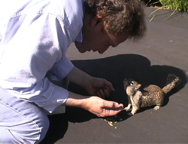 Roger Silber and little friend - a befriended wild squirrel.